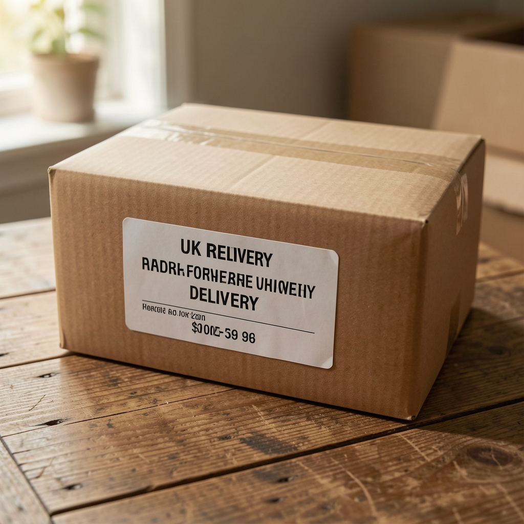Neatly arranged customer support desk with a Delvona parcel, phone and delivery notes
